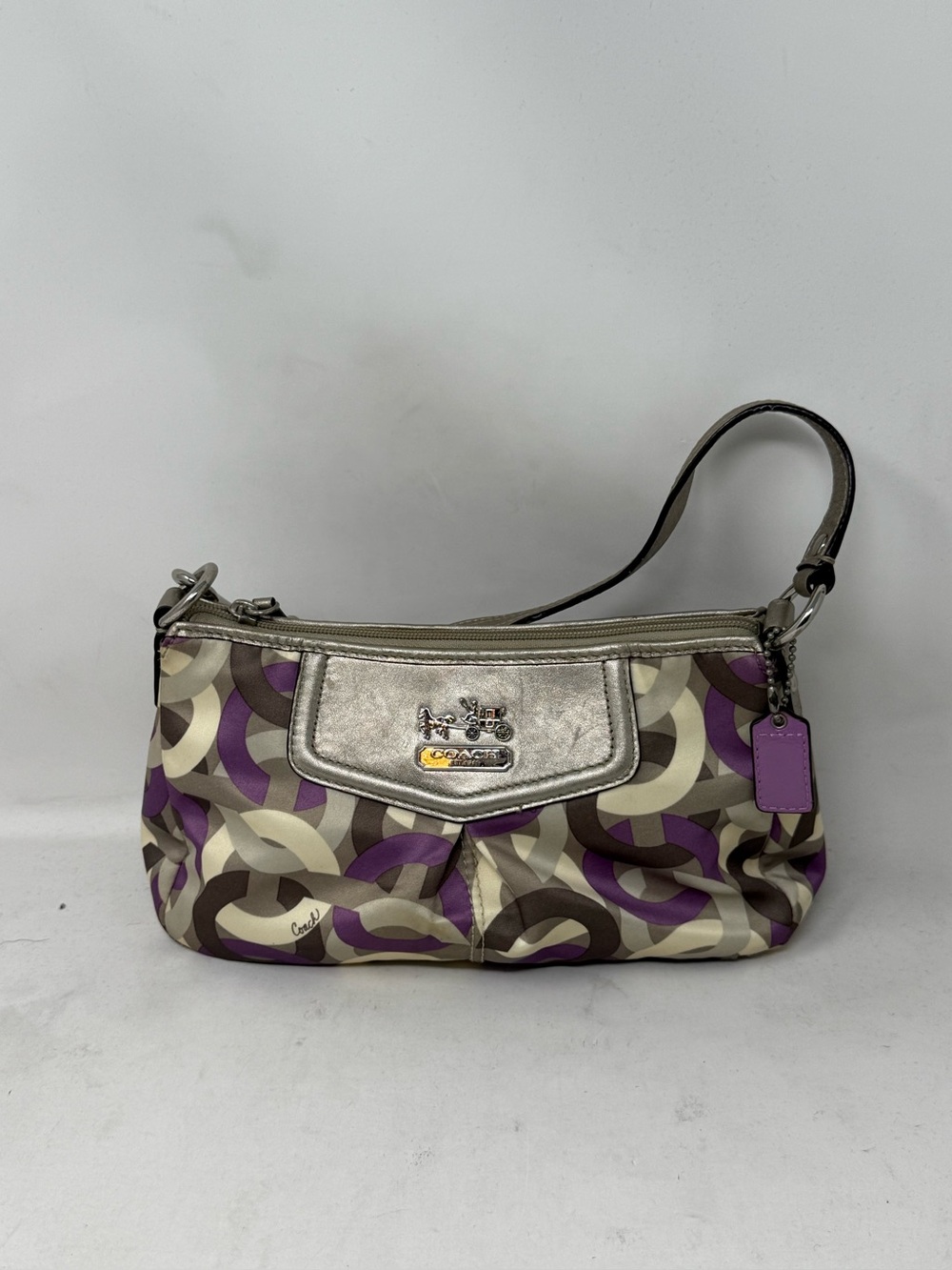 Coach Purple, Silver & Cream Printed Shoulder Bag